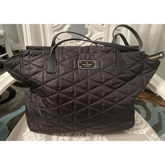 kate spade Handbags - Kate Spade Black Quilted Tote Bag Zip Closure Purse Handbag Approx 12x17